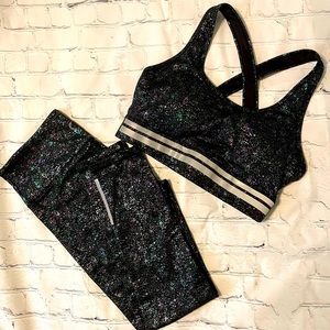 Black Reflective Mirage Light n Tight Cross Strap Bra and Legging Set